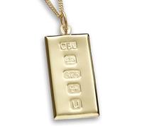 Personalised Solid 9ct Yellow Gold Large Rectangular Pendant With Custom Hallmark 30mm x 16mm and Optional 1.6mm Wide Diamond Cut Curb Chain In Gift Box (available in 16" to 24")