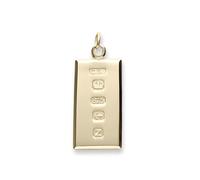 Personalised Solid 9ct Yellow Gold Small Ingot Pendant With Custom Hallmark 20mm x 10mm and Optional 1.1mm Wide Diamond Cut Curb Chain In Gift Box (available in 14" to 24")