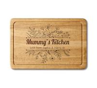 Personalised Solid Wood Chopping Board 30 x 20 cm - Custom Laser Engraved Kitchen Gift - Botanical Wildflower Design