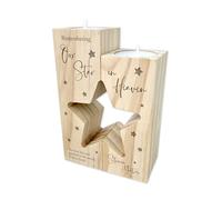 Personalised Solid Wooden Angel Baby Memorial Star Tea Light Holders | Twin Tea Light Pine Wood Candle Holder | Customisable Remembrance Memorial Gift | 14cm x 10cm x 5cm