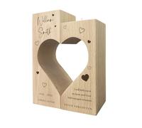 Personalised Solid Wooden Memorial Heart Tea Light Holders | Heart Shape Twin Tea Light Pine Wood Candle Holder | Customisable Remembrance Memorial Gift | 14cm x 10cm x 5cm