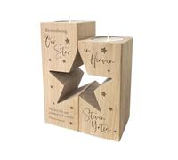 Personalised Solid Wooden Memorial Star Tea Light Holders | Star Shape Twin Tea Light Beech Wood Candle Holder | Customisable Remembrance Memorial Gift | 14cm x 10cm x 5cm
