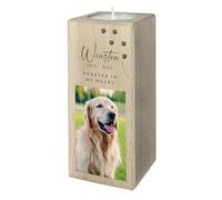 Personalised Solid Wooden Photo Pet Memorial Tea Light Holder | Custom Dog & Cat Remembrance Keepsake Candle | Name & Dates | Bereavement Sympathy Gift | Forever in My Heart | W5.5cm x D5.5cm x H13cm
