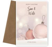 Personalised Son and Wife Christmas Card - Luxury Baubles - Merry Christmas Card for Son and Wife