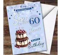 Personalised Son-In-Law 60th Birthday Card Blue Cherry Cake | Personalised Birthday Card For Son-in-law, Him, 60th, Milestone Birthdays