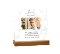 Personalised Son Memorial Photo Plaque with Stand, 15 x 15 cm, Wooden Base, Bereavement Gift