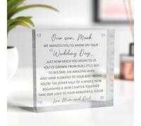 Personalised Son Wedding Gift From Mum and Dad - Clear Acrylic Plaque Keepsake - Son On Your Wedding Day Present