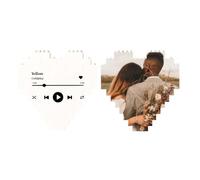 Personalised Song Music Player Building Block Heart - Double Sided Custom Photo Keepsake - Favourite Song Couple Gift for Anniversary Wedding Valentine's Day (Heart: 6.5x6cm, Gift Wrapped)