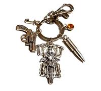 Personalised Sons Of Anarchy Inspired Biker Keychain with Initials & Birthstone, Skeleton Biker, Gun & Bullet Keyring, Hell's Angel Bag Charm, 1 Percenter Keyring