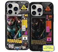 Personalised Sound Activated Flashing LED Lights + Glow in the Dark Phone Case for iPhone 13 | Toughened Glass back panel with shockproof TPU Rims | Custom Phone Case-Cyber Circuit