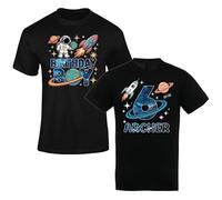 Personalised Space Birthday Boy T Shirt with Name and Age Rocket Astronaut Design Kids Black 5-6 Years Style 1