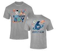 Personalised Space Birthday Boy T Shirt with Name and Age Rocket Astronaut Design Kids Grey 5-6 Years Style 1