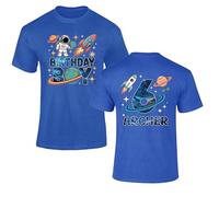 Personalised Space Birthday Boy T Shirt with Name and Age Rocket Astronaut Design Kids Royal Blue 3-4 Years Style 1