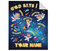 Personalised Space Blanket, Kids Throw Blanket for Boys, Astronaut Blankets for Toddler Child, God Says I Am Blanket for Kids, Inspirational Gifts for Son, Soft Plush Throw Blankets for Couch
