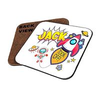 Personalised Space boy Astronaut Guy Rocket Stars Galaxy art Gift for Kids-Boys Toddlers Birthday Gift Coaster, Tableware, Drinks Coffee-Tea Coaster. (Square Coaster MDF)
