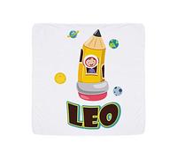 Personalised Space Pencil Rocket Baby Boy Kid Any Name Back to School Birthday Present idea White Coloured Double Layer Cotton Baby Blanket.