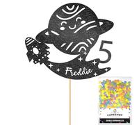 Personalised Space Rocket Planet Glitter Cake Topper- Black Any Custom Age & Name Glitter Cake Decoration and Sprinkles - Happy Birthday Decorations - Personalised Toppers for Cakes by Cakeshop