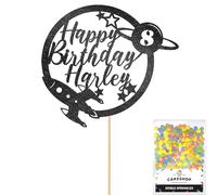 Personalised Space Rocket Planet Glitter Cake Topper- Black Any Custom Age & Name Glitter Cake Decoration and Sprinkles - Happy Birthday Decorations - Personalised Toppers for Cakes by Cakeshop