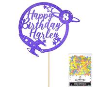 Personalised Space Rocket Planet Glitter Cake Topper- Blue Any Custom Age & Name Glitter Cake Decoration and Sprinkles - Happy Birthday Decorations - Personalised Toppers for Cakes by Cakeshop