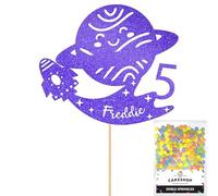 Personalised Space Rocket Planet Glitter Cake Topper- Blue Any Custom Age & Name Glitter Cake Decoration and Sprinkles - Happy Birthday Decorations - Personalised Toppers for Cakes by Cakeshop