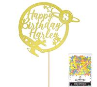 Personalised Space Rocket Planet Glitter Cake Topper Champagne Any Custom Age & Name Glitter Cake Decoration and Sprinkles - Happy Birthday Decorations - Personalised Toppers for Cakes by Cakeshop