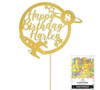 Personalised Space Rocket Planet Glitter Cake Topper- Gold Any Custom Age & Name Glitter Cake Decoration and Sprinkles - Happy Birthday Decorations - Personalised Toppers for Cakes by Cakeshop