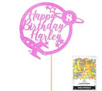 Personalised Space Rocket Planet Glitter Cake Topper Lt Pink Any Custom Age & Name Glitter Cake Decoration and Sprinkles - Happy Birthday Decorations - Personalised Toppers for Cakes by Cakeshop