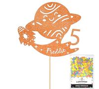 Personalised Space Rocket Planet Glitter Cake Topper- Orange Any Custom Age & Name Glitter Cake Decoration and Sprinkles - Happy Birthday Decorations - Personalised Toppers for Cakes by Cakeshop