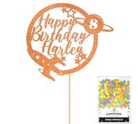 Personalised Space Rocket Planet Glitter Cake Topper- Orange Any Custom Age & Name Glitter Cake Decoration and Sprinkles - Happy Birthday Decorations - Personalised Toppers for Cakes by Cakeshop