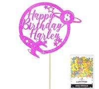 Personalised Space Rocket Planet Glitter Cake Topper- Pink Any Custom Age & Name Glitter Cake Decoration and Sprinkles - Happy Birthday Decorations - Personalised Toppers for Cakes by Cakeshop