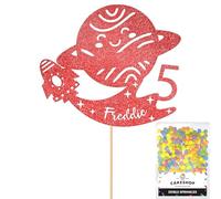 Personalised Space Rocket Planet Glitter Cake Topper- Red Any Custom Age & Name Glitter Cake Decoration and Sprinkles - Happy Birthday Decorations - Personalised Toppers for Cakes by Cakeshop