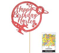 Personalised Space Rocket Planet Glitter Cake Topper- Red Any Custom Age & Name Glitter Cake Decoration and Sprinkles - Happy Birthday Decorations - Personalised Toppers for Cakes by Cakeshop
