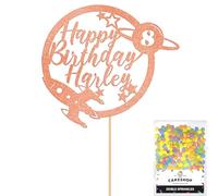 Personalised Space Rocket Planet Glitter Cake Topper Rose Gold Any Custom Age & Name Glitter Cake Decoration and Sprinkles - Happy Birthday Decorations - Personalised Toppers for Cakes by Cakeshop