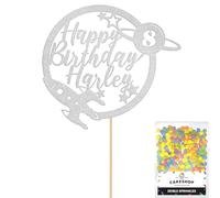 Personalised Space Rocket Planet Glitter Cake Topper Silver Any Custom Age & Name Glitter Cake Decoration and Sprinkles - Happy Birthday Decorations - Personalised Toppers for Cakes by Cakeshop