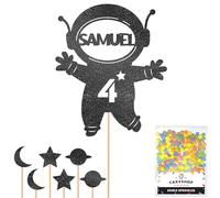Personalised Spaceman Astronaut Glitter Cake Topper- Black Any Custom Age & Name Glitter Cake Decoration and Sprinkles - Happy Birthday Decorations - Personalised Toppers for Cakes by Cakeshop