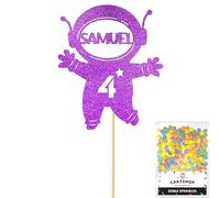 Personalised Spaceman Astronaut Glitter Cake Topper- Purple Any Custom Age & Name Glitter Cake Decoration and Sprinkles - Happy Birthday Decorations - Personalised Toppers for Cakes by Cakeshop