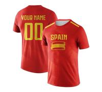 Personalised Spain Football Shirt, Custom Name Number Breathable Sweat Wicking Soccer Jersey, Spain Top for Kids Adults, Sports, Training Match & Fan Gift，A4