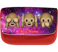 Personalised Speak See Hear NO Evil Monkeys Zipped Pencil Makeup CASE School DS Bag Gift Xmas (Black) (red)