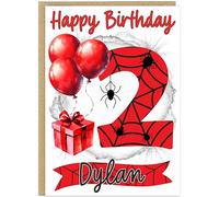 Personalised Spider Theme Happy Birthday Cards for Kids - Choose From Age 1-9 Add Child's Name Cute Spider Web Balloon Gift Design A5 Size (Age 2)
