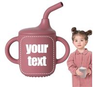Personalised Spill Proof Sippy Cup, Customized Name Silicone Toddler Cups with Straw & Handles, Training Open Cup for Toddlers Learning Independent Drinking (Wine)