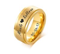 Personalised Spinner Ring Fedget Band Stainless Steel Minimalist Band Style Custom Name Ring Stress Relieving Anxiety Ring, Promise Engagement Wedding Ring for Men Women,8mm,Size N 1/2,Gold Plated
