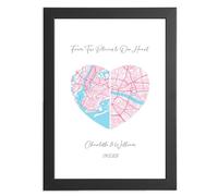 Personalised Split-Heart Map Print, Custom Gift for Couples with Two Locations, Romantic Gift For Her Or For Him On Their Birthday, Valentine’s, or Christmas for Boyfriend, Girlfriend, Wife Or Husband