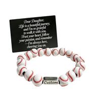 Personalised Sport Bracelet with Inspirational Card - Motivational Gift for Son, Daughter, Grandson, Customized Basketball Baseball Football Bead Wristband Sport Gift for Athletes Grandson Son