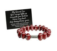 Personalised Sport Bracelet with Inspirational Card - Motivational Gift for Son, Daughter, Grandson, Customized Basketball Baseball Football Bead Wristband Sport Gift for Athletes Grandson Son