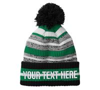 Personalised Sport Fan Match Day Beanie Bobble Hat Custom Embroidered Text Football Rugby Any Team Supporter Wear Winter, One Size, Black/Green/White