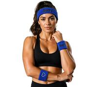 Personalised Sport Haedband Wristbands Set With Premium Terry Fabric, Custom 80S Sweat Bands With Embroidered Text/Logo, Personalised Gifts For Fitness & Sport Enthusiasts (B)