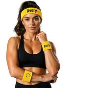 Personalised Sport Haedband Wristbands Set With Premium Terry Fabric, Custom 80S Sweat Bands With Embroidered Text/Logo, Personalised Gifts For Fitness & Sport Enthusiasts (D)