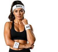 Personalised Sport Haedband Wristbands Set With Premium Terry Fabric, Custom 80S Sweat Bands With Embroidered Text/Logo, Personalised Gifts For Fitness & Sport Enthusiasts (K)