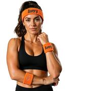 Personalised Sport Haedband Wristbands Set With Premium Terry Fabric, Custom 80S Sweat Bands With Embroidered Text/Logo, Personalised Gifts For Fitness & Sport Enthusiasts (E)