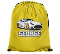 Personalised Sports Car Drawstring Bag for Boys Fast Driving Cars Back to School PE Sports Bag Kids, One Size, Yellow